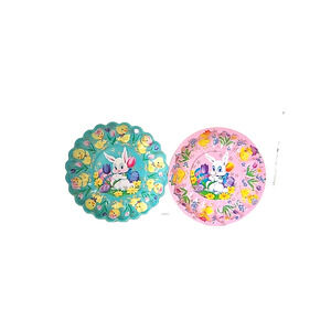 Lot Of 2 Vintage Easter Bunny Rabbit Chicks Eggs Flowers Plastic Bowls Spring